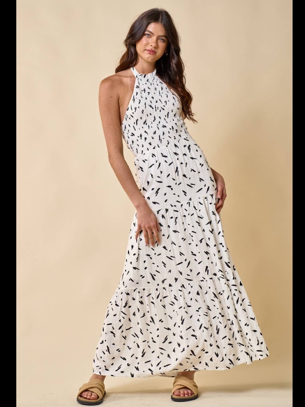 Lalavon Rayon/Linen Modern Print Halter Maxi Dress ♥️NWT♥️